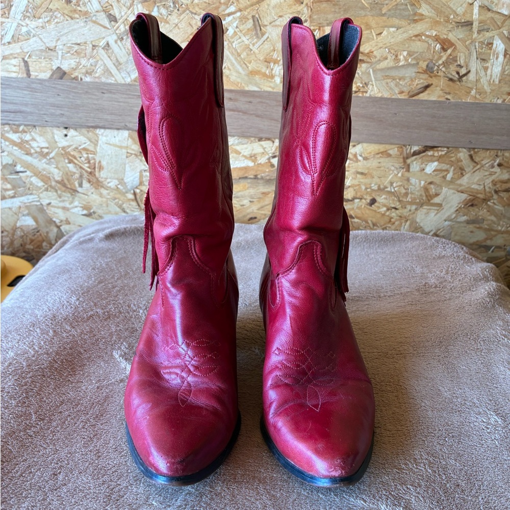 Larado Red Crunch Tassel Leather Western Boots Size 7